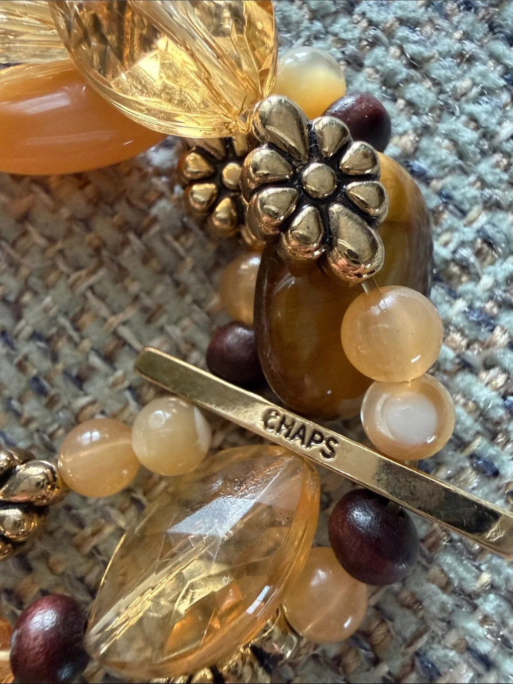 Chaps Gold-Tone, Amber & Cream Multi-Strand Beaded Bracelet